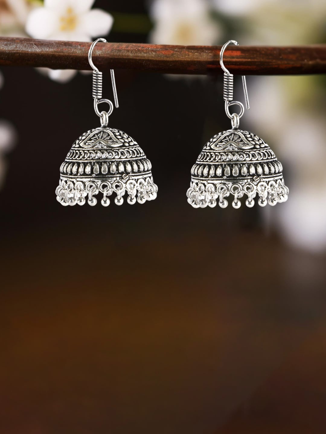 

Sangria Silver-Plated Oxidised Jhumkas