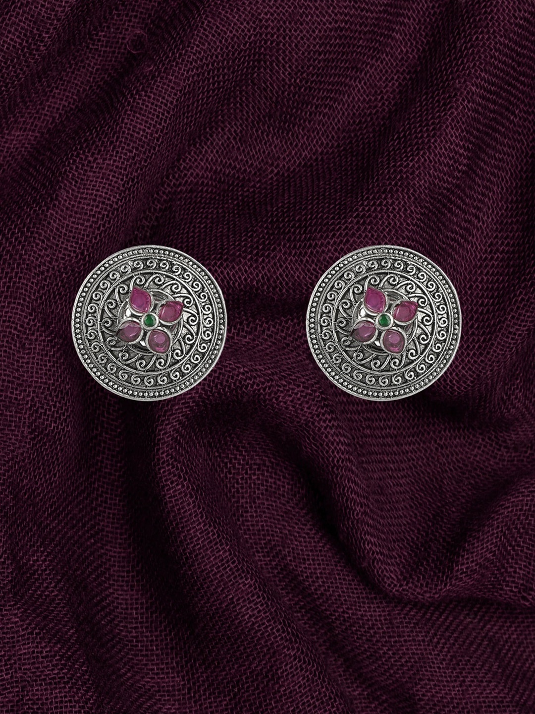 

Sangria Silver-Plated Stone Studded Oxidized Brass Studs Earrings