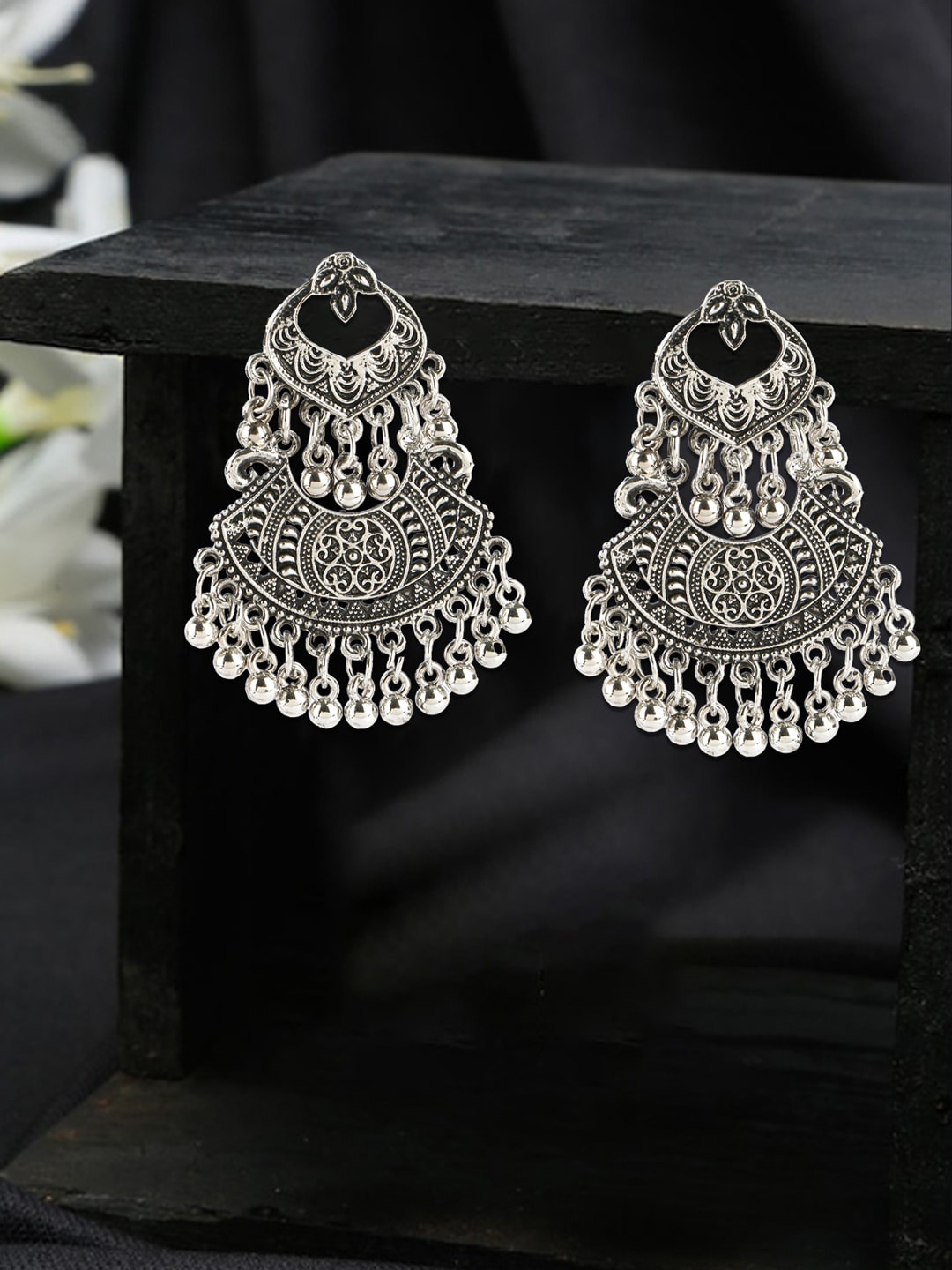 

Sangria Silver-Plated Oxidised Dangler Chandbalis
