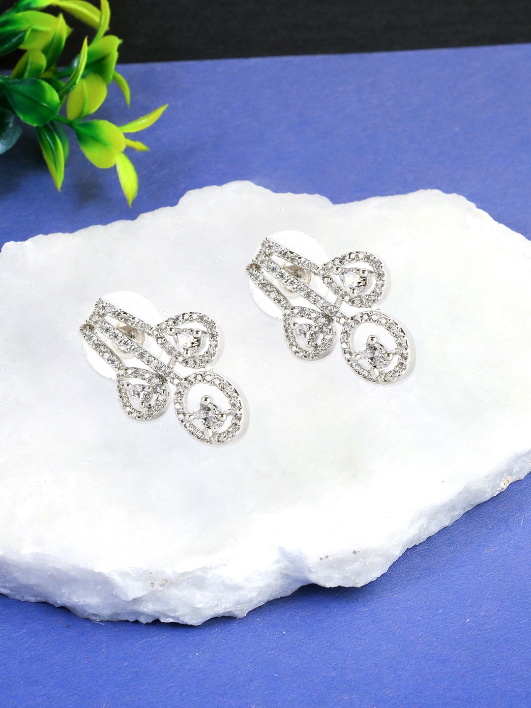 

Sangria Rhodium-Plated Stone-Studded Earrings, Silver