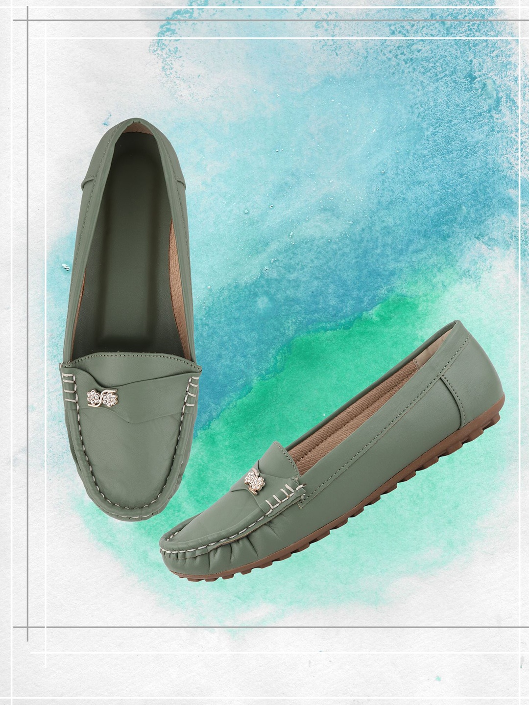 

PERY PAO Girls Round Toe Ballerinas, Olive