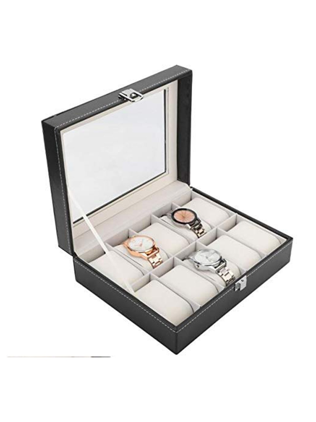 

KriShyam Unisex 10 Slot Pillow Case Watch Organizer With Framed Glass Lid, Black