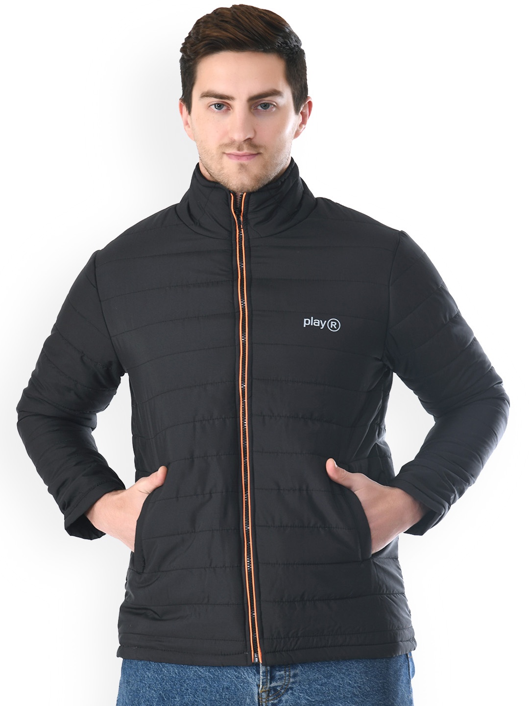 

playR Stand Collar Lightweight Puffer Jacket, Black