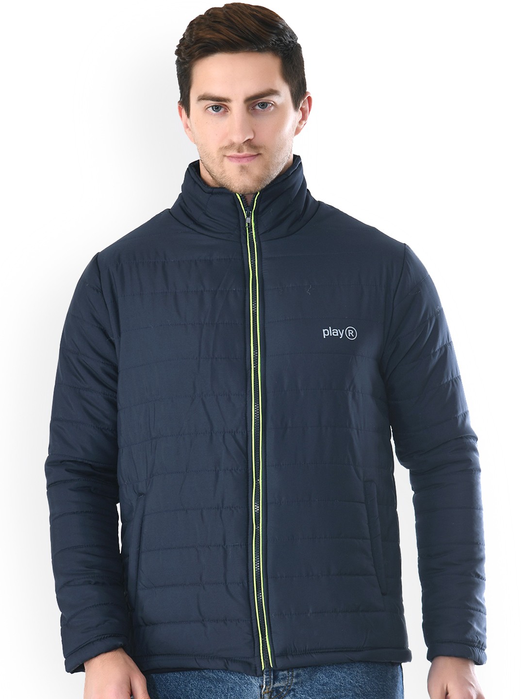

playR Unisex Mock Collar Lightweight Dry Fit Puffer Jacket, Navy blue
