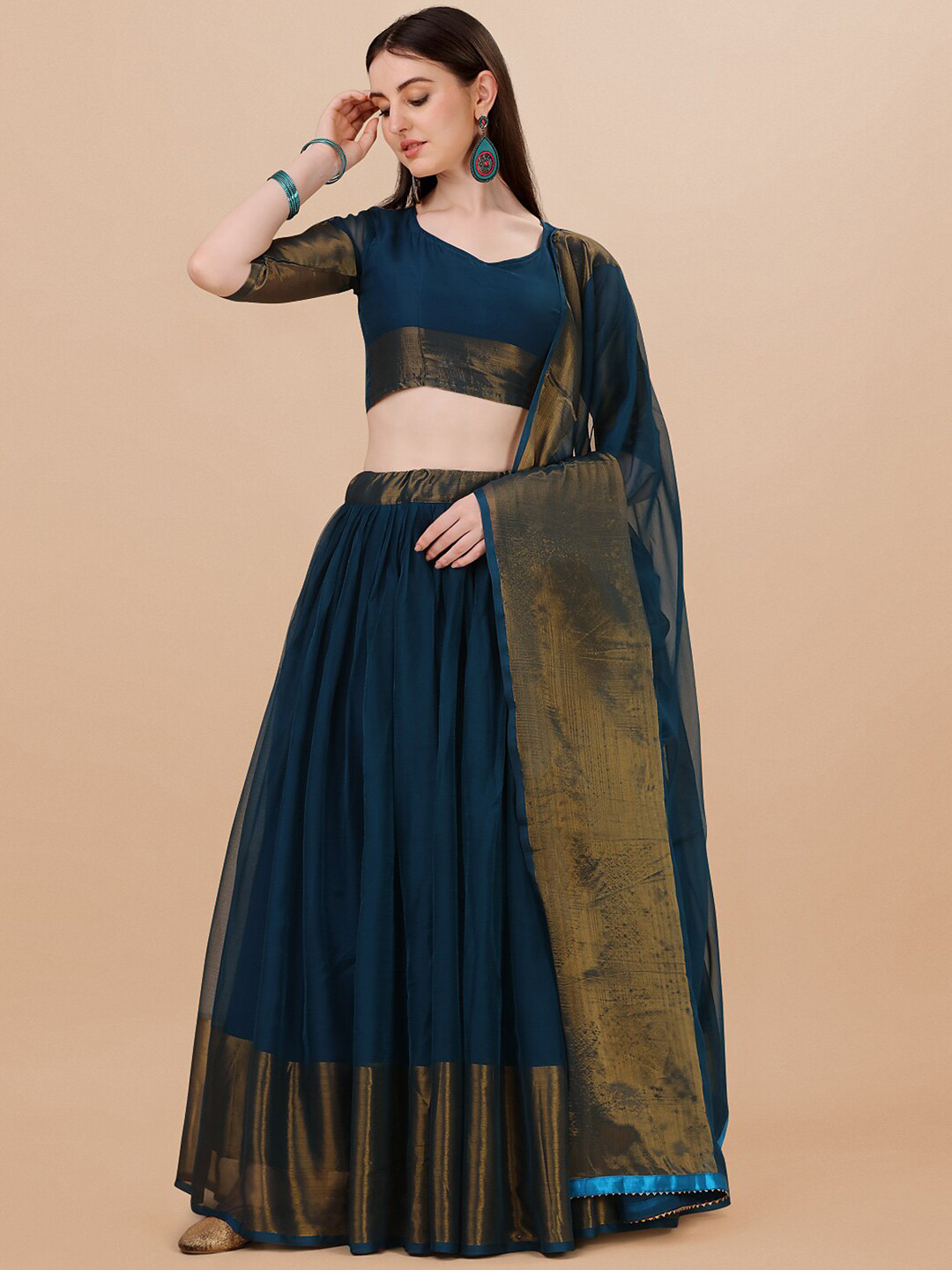 

KALINI Semi-Stitched Lehenga & Unstitched Blouse With Dupatta, Navy blue