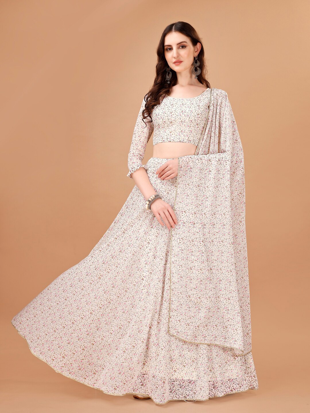 

KALINI Printed Semi-Stitched Lehenga & Unstitched Blouse With Dupatta, White