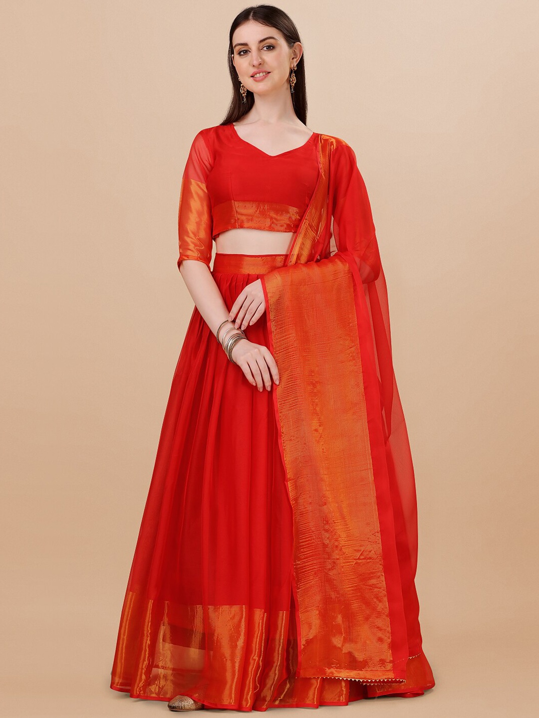 

KALINI Semi-Stitched Lehenga & Unstitched Blouse With Dupatta, Red