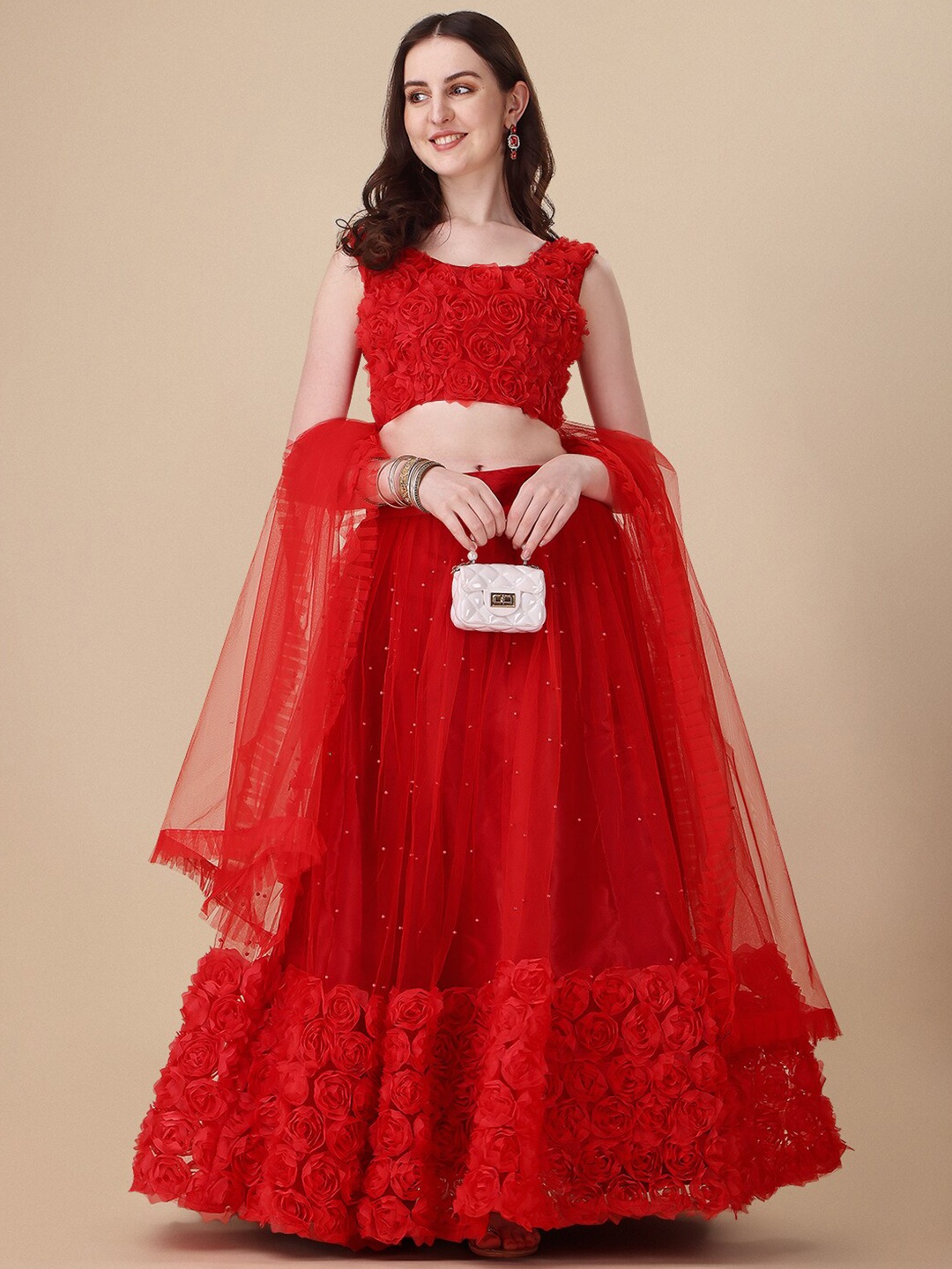 

KALINI Embroidered Semi-Stitched Lehenga & Unstitched Blouse With Dupatta, Red
