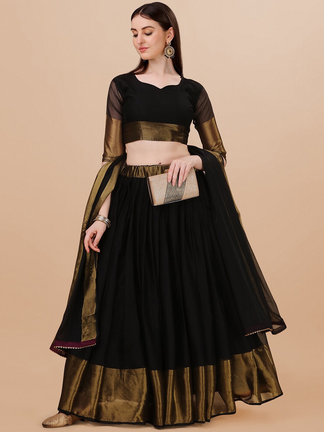

KALINI V-Neck Semi Stitched Lehenga & Unstitched Blouse With Dupatta, Black