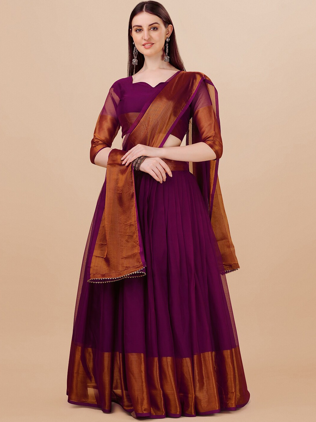 

KALINI Semi-Stitched Lehenga & Unstitched Blouse With Dupatta, Purple