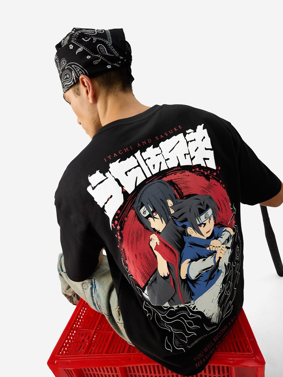 

The Souled Store Naruto: Uchiha Brothers Graphic Printed Cotton Oversized T-shirt, Black