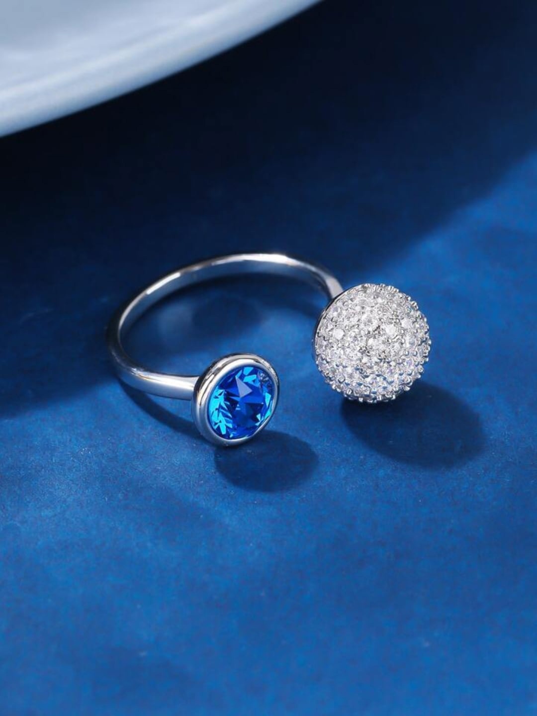 

Dorada Jewellery Rhodium-Plated Stainless Steel CZ Studded Disco Ball Finger Ring, Silver