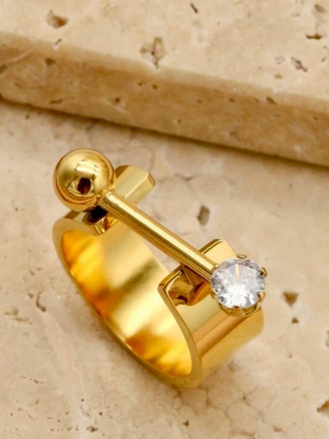 

Dorada Jewellery Gold-Plated Stainless Steel CZ-Studded Finger Ring