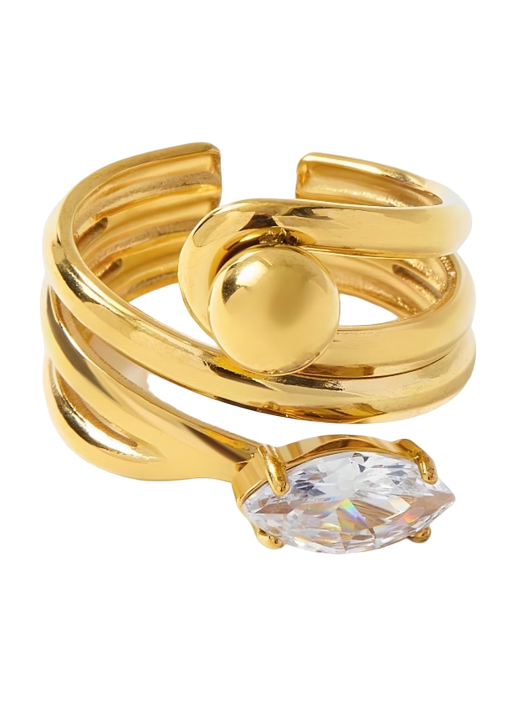 

Dorada Jewellery Gold Plated Stainless Steel CZ Studded Finger Ring