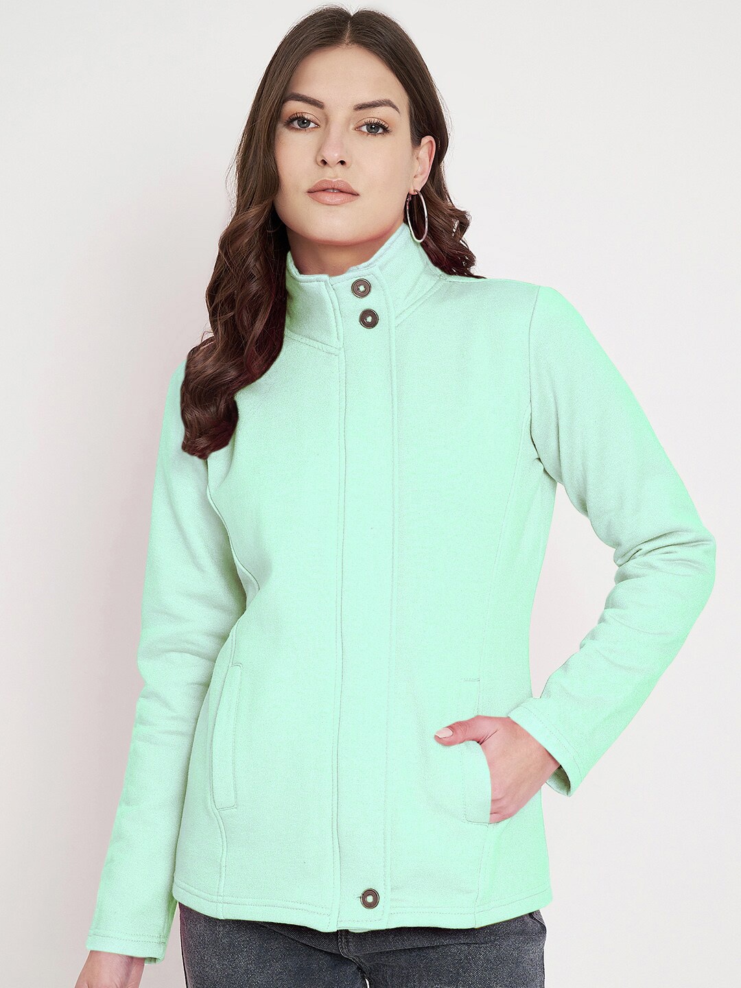 

BRINNS Mock Collar Front-Open Sweatshirt, Green