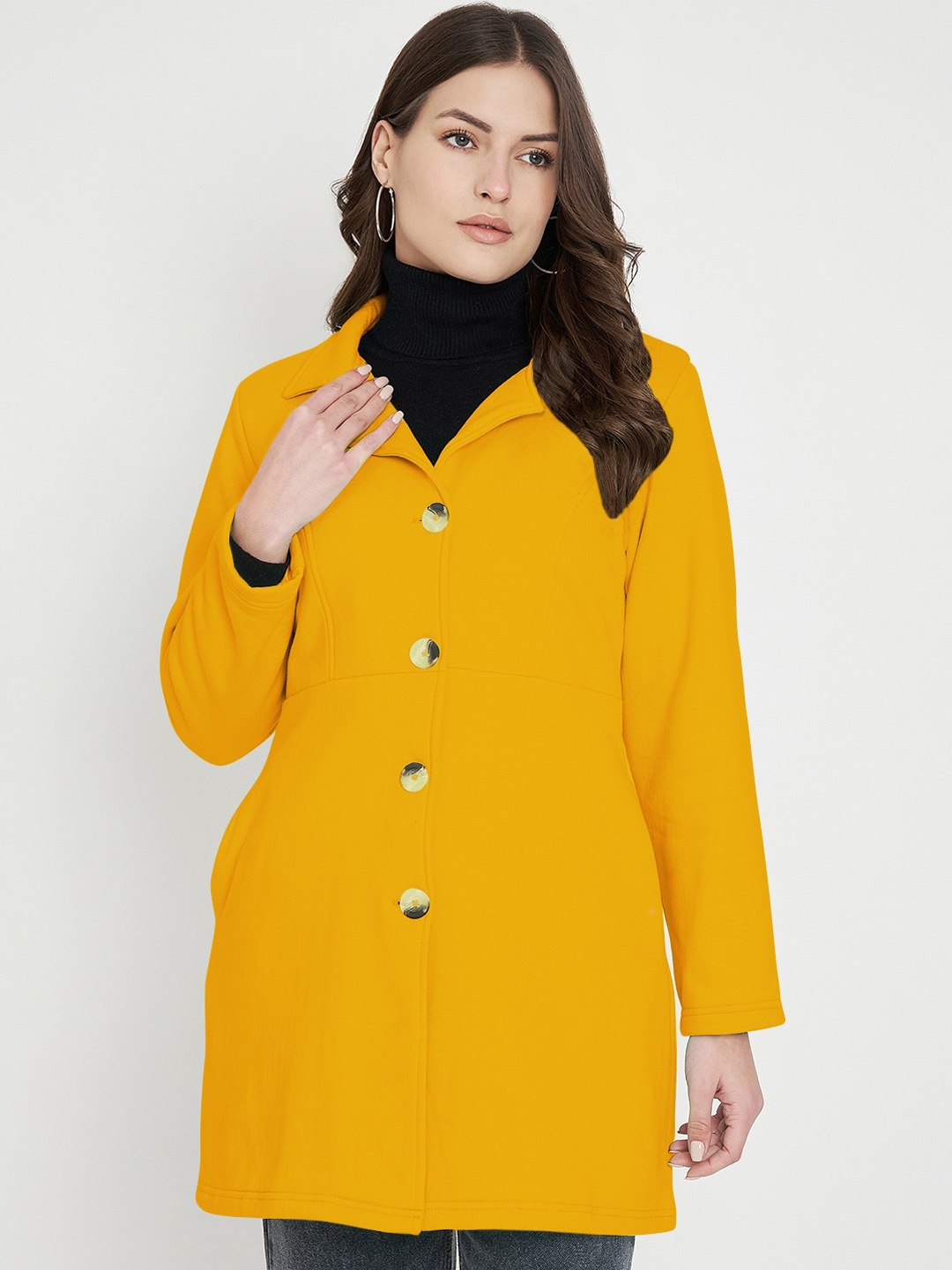 

BRINNS Notched Lapel Collar Long Sleeved Hip Length Coat, Mustard