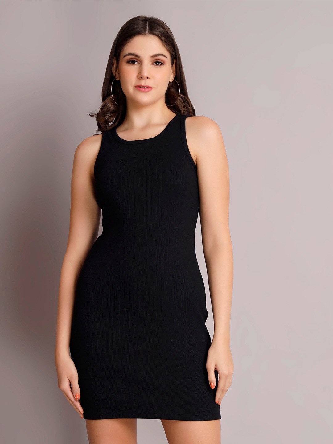 

VISO Round Neck Sleeveless Bodycon Mini Dress Dress, Black