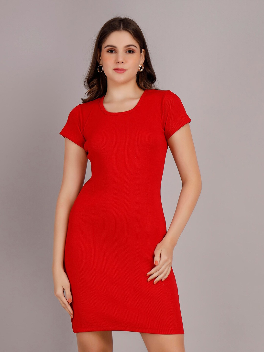

VISO Round Neck Bodycon Dress, Red