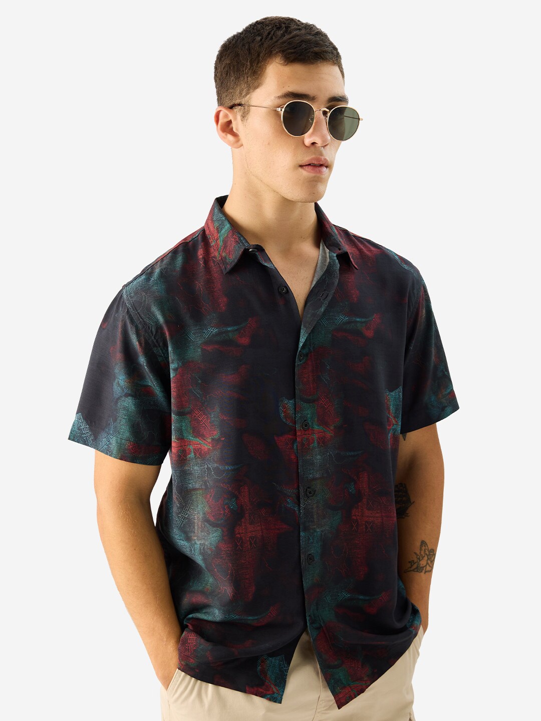 

The Souled Store Opaque Graphic Printed Cotton Casual Shirt, Black