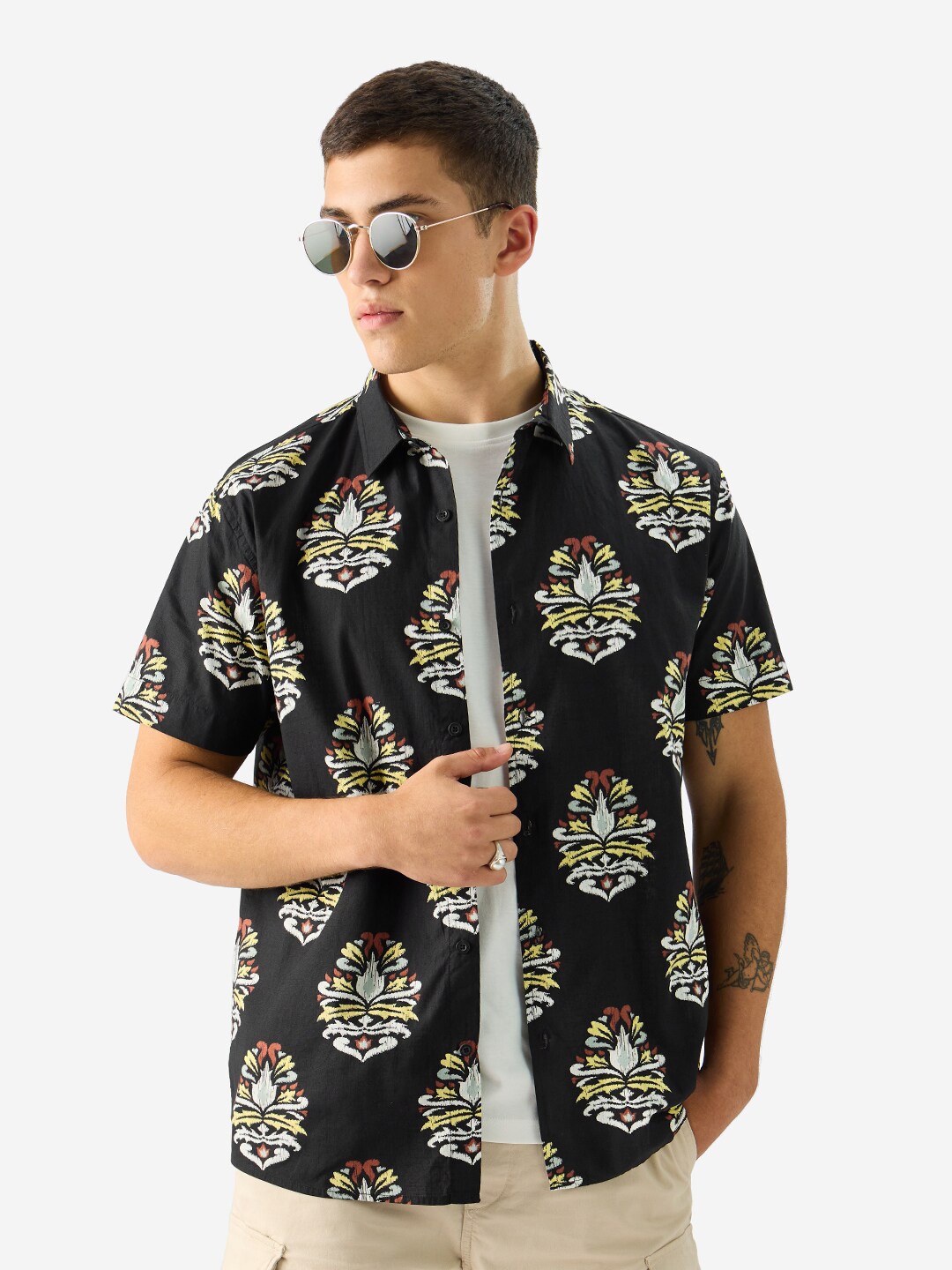 

The Souled Store Floral Opaque Printed Cotton Casual Shirt, Black
