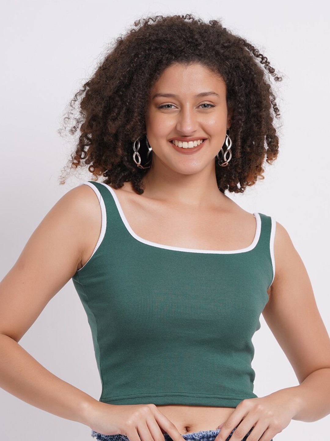 

SIGHTBOMB Fitted Cotton Crop Top, Green