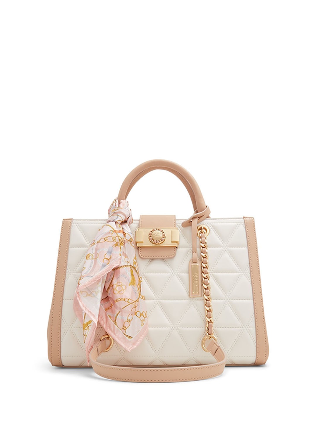 

ALDO Textured Structured Satchel With Scarf, Off white