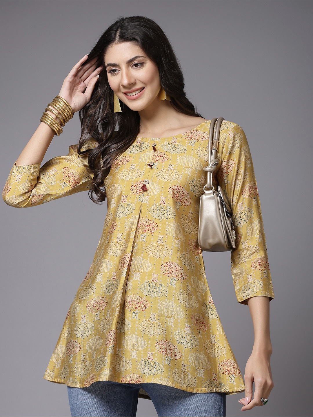 

TANKHI Floral Printed Puff Sleeve Top, Yellow