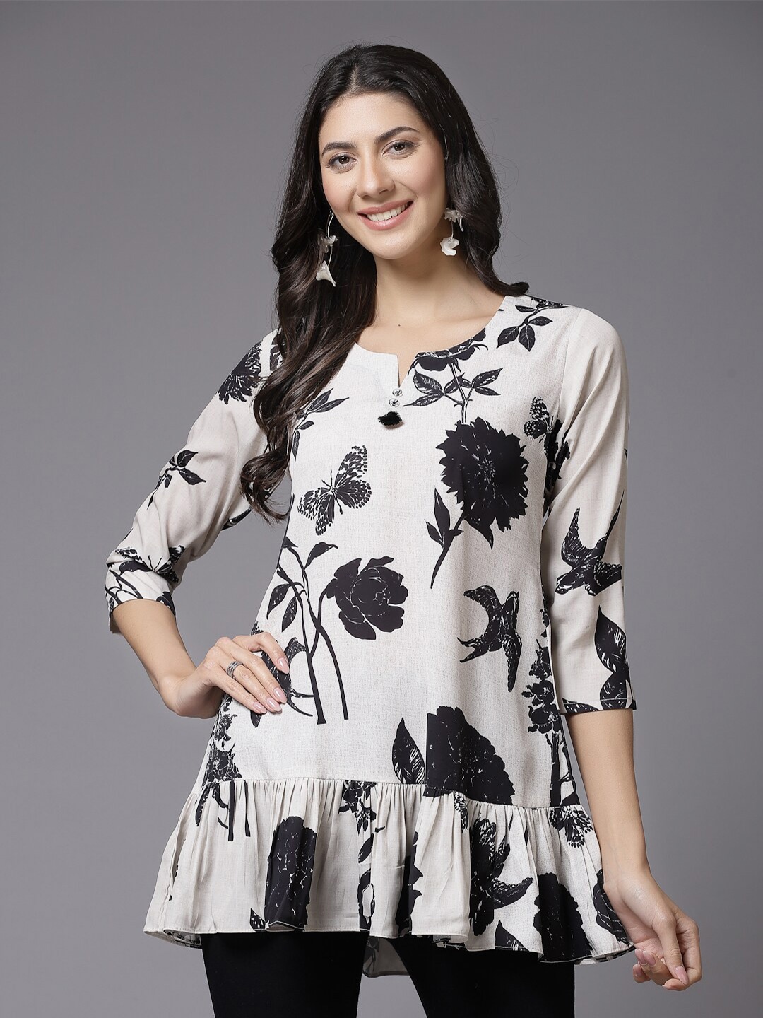 

TANKHI Floral Print Top, Black