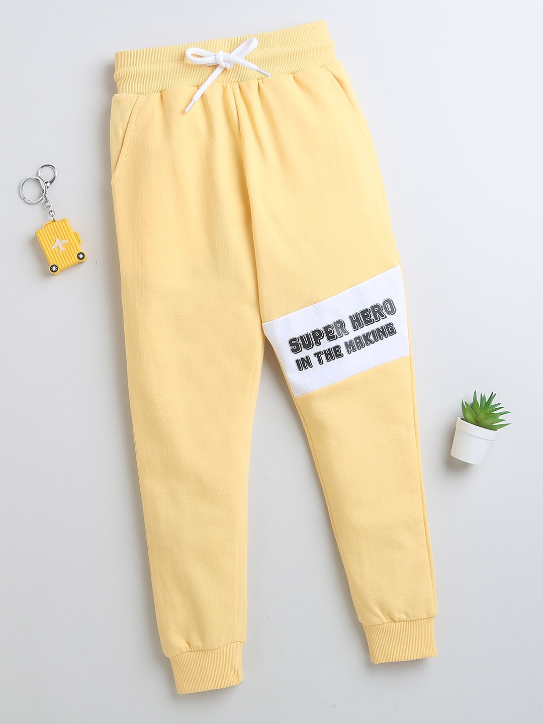 

BUMZEE Boys Printed Cotton Joggers, Yellow