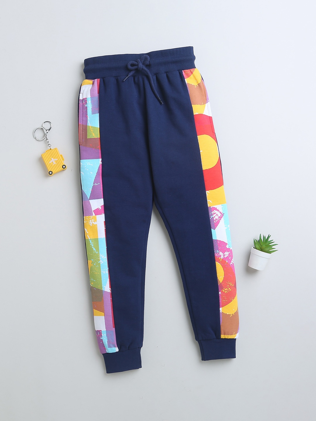 

BUMZEE Boys Printed Cotton Mid Rise Joggers, Navy blue