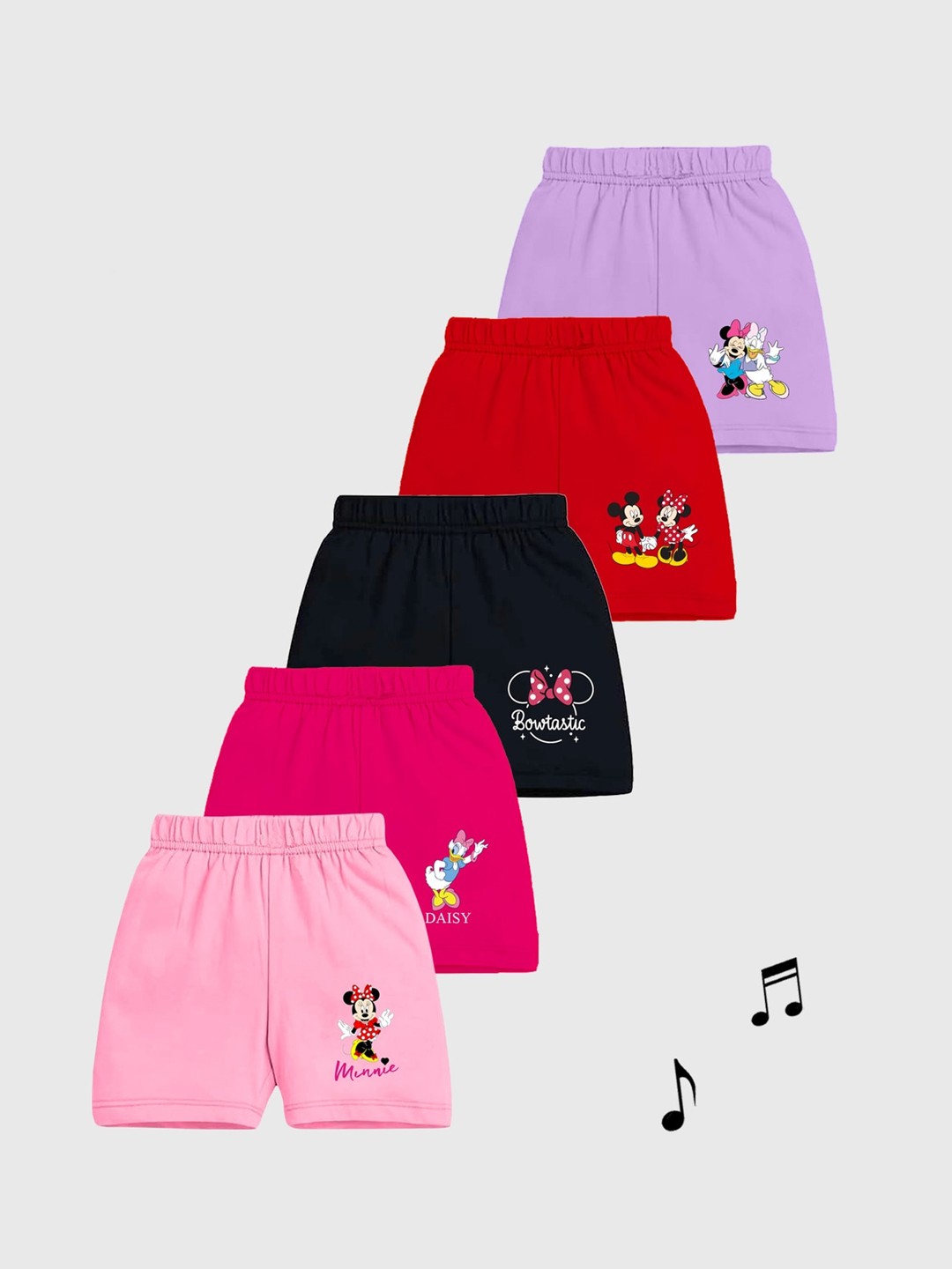 

KUCHIPOO Girls Pack Of 5 Mickey & Friends Printed Shorts, Red