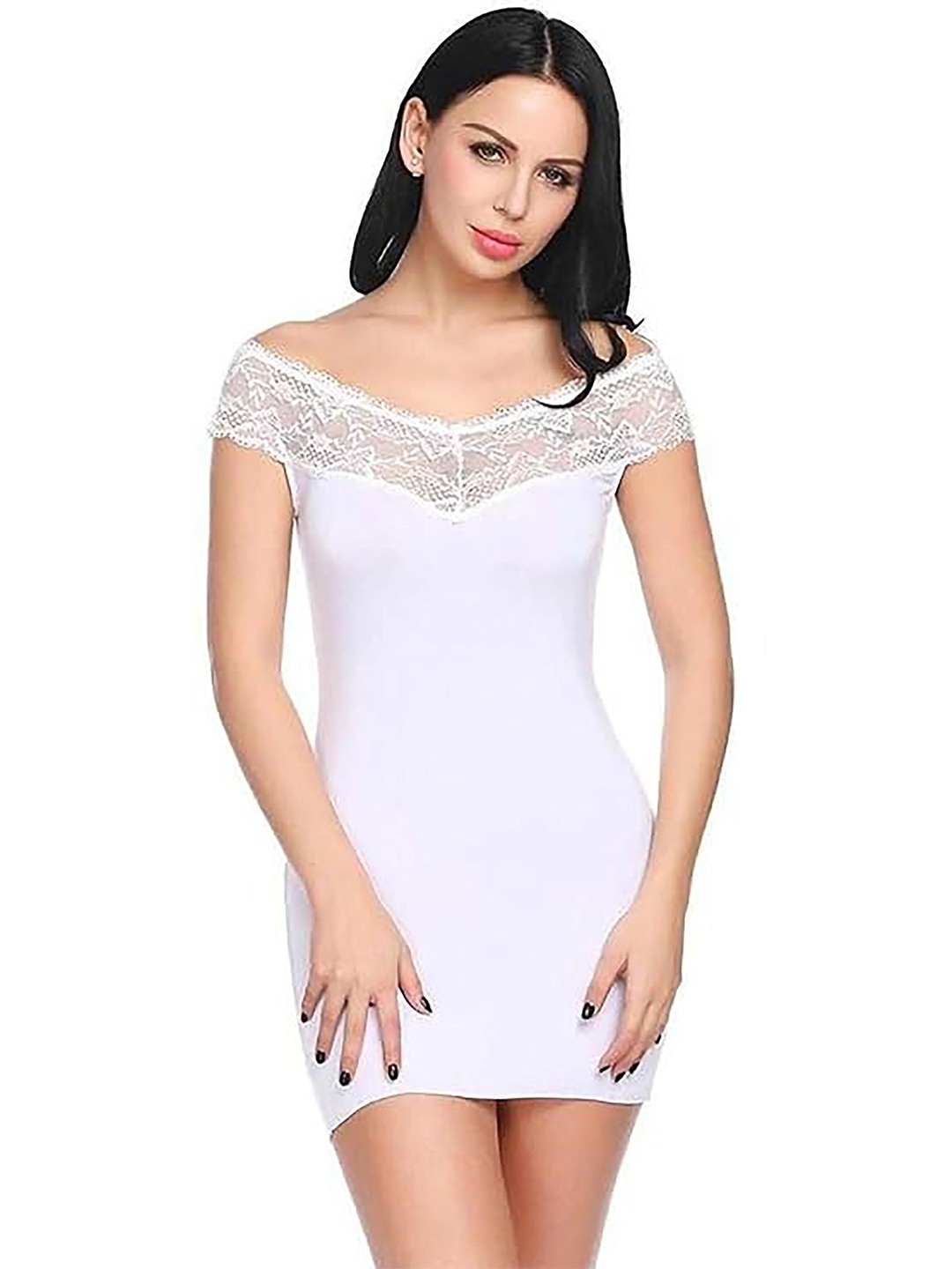 

Aamarsh Self Design Net Lace Baby Doll With Brief, White