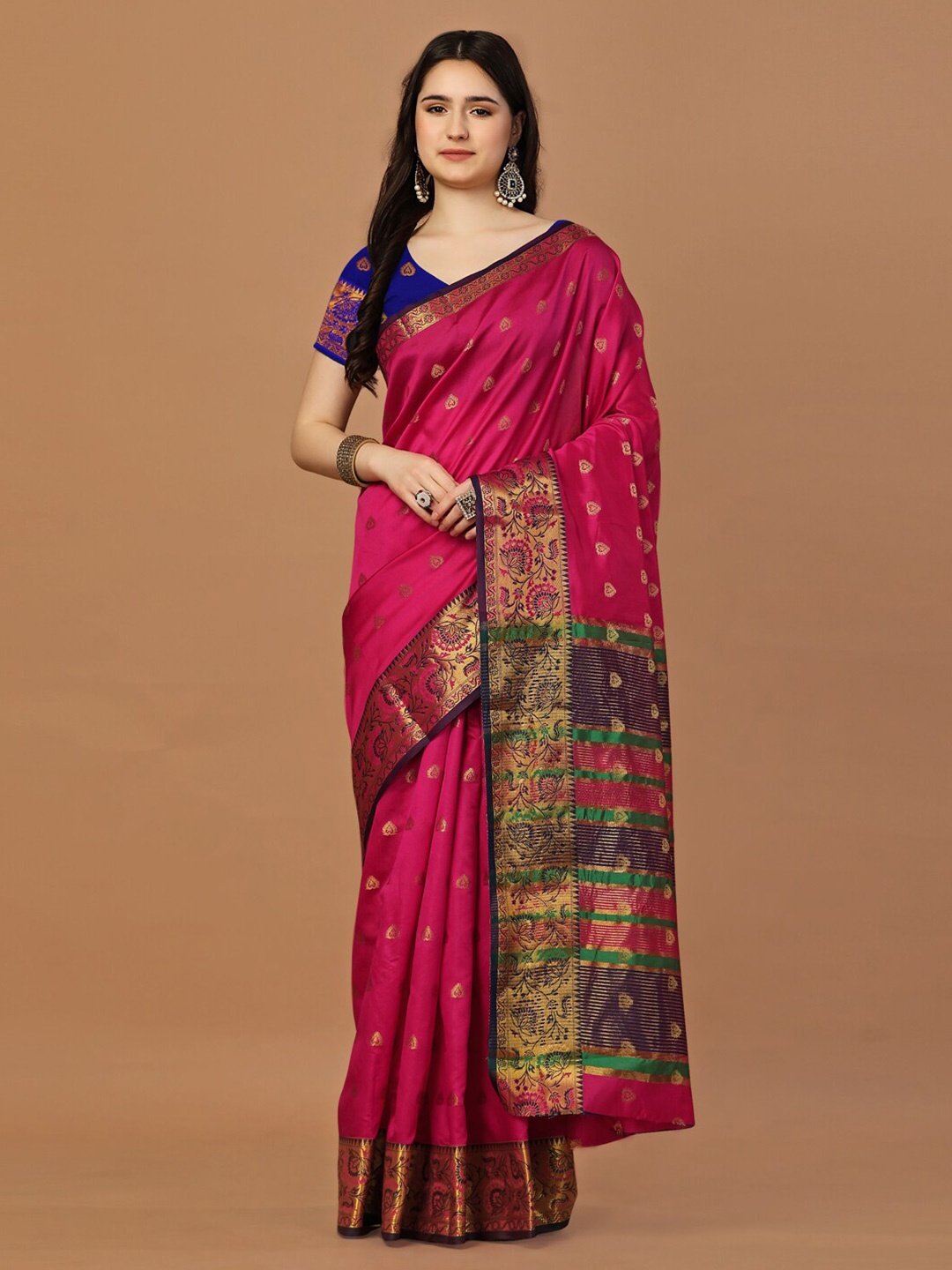 

JUST FASHION Woven Design Zari Art Silk Banarasi Saree, Pink