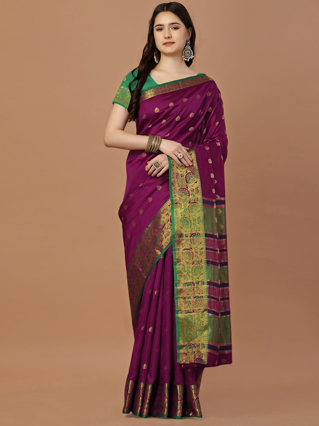 

JUST FASHION Ethnic Motifs Zari Art Silk Banarasi Saree, Magenta
