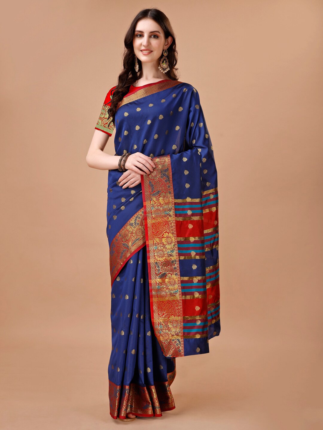 

JUST FASHION Woven Design Zari Art Silk Banarasi Saree, Navy blue
