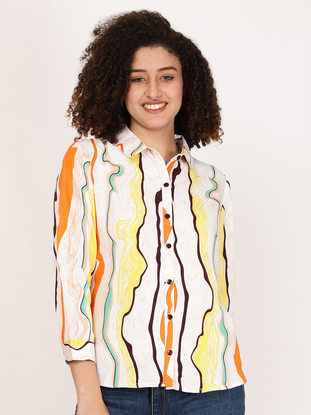 

FUTURO Abstract Print Shirt Collar Shirt Style Top, Yellow