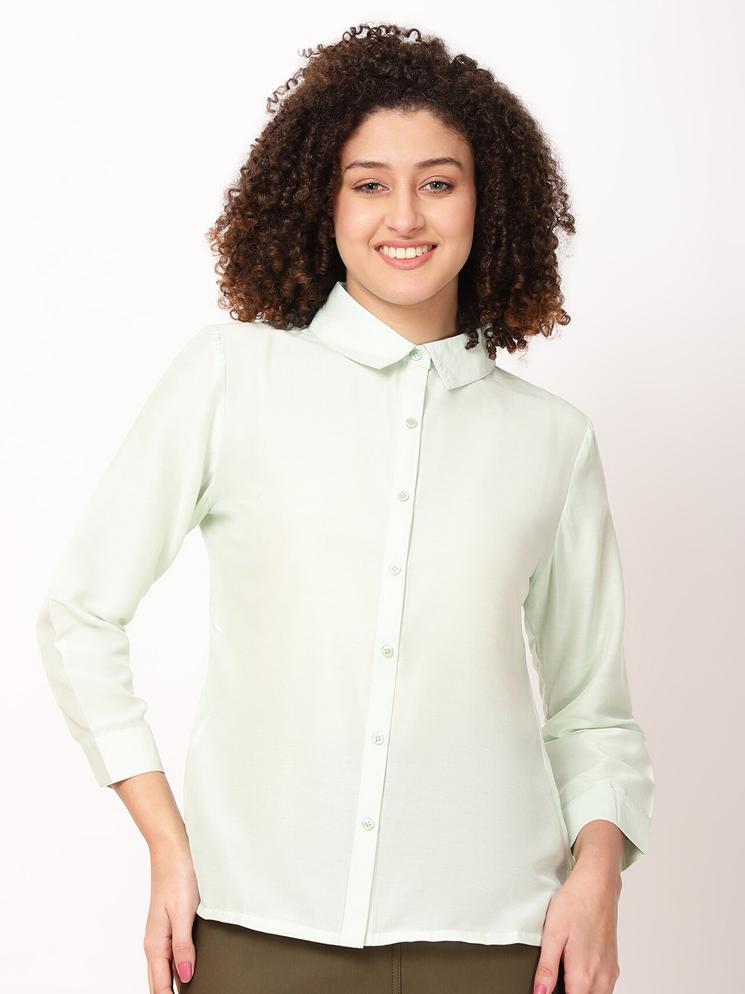 

FUTURO Cuffed Sleeves Shirt Style Top, Green