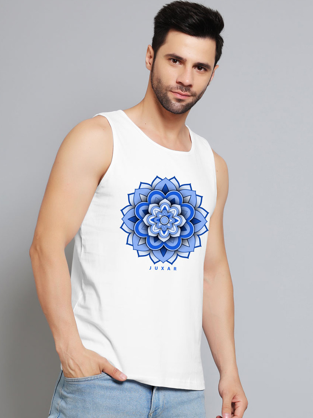 

Juxar Graphic-Printed Cotton Gym Innerwear Vests JXR-044SAN-BK-XS, White