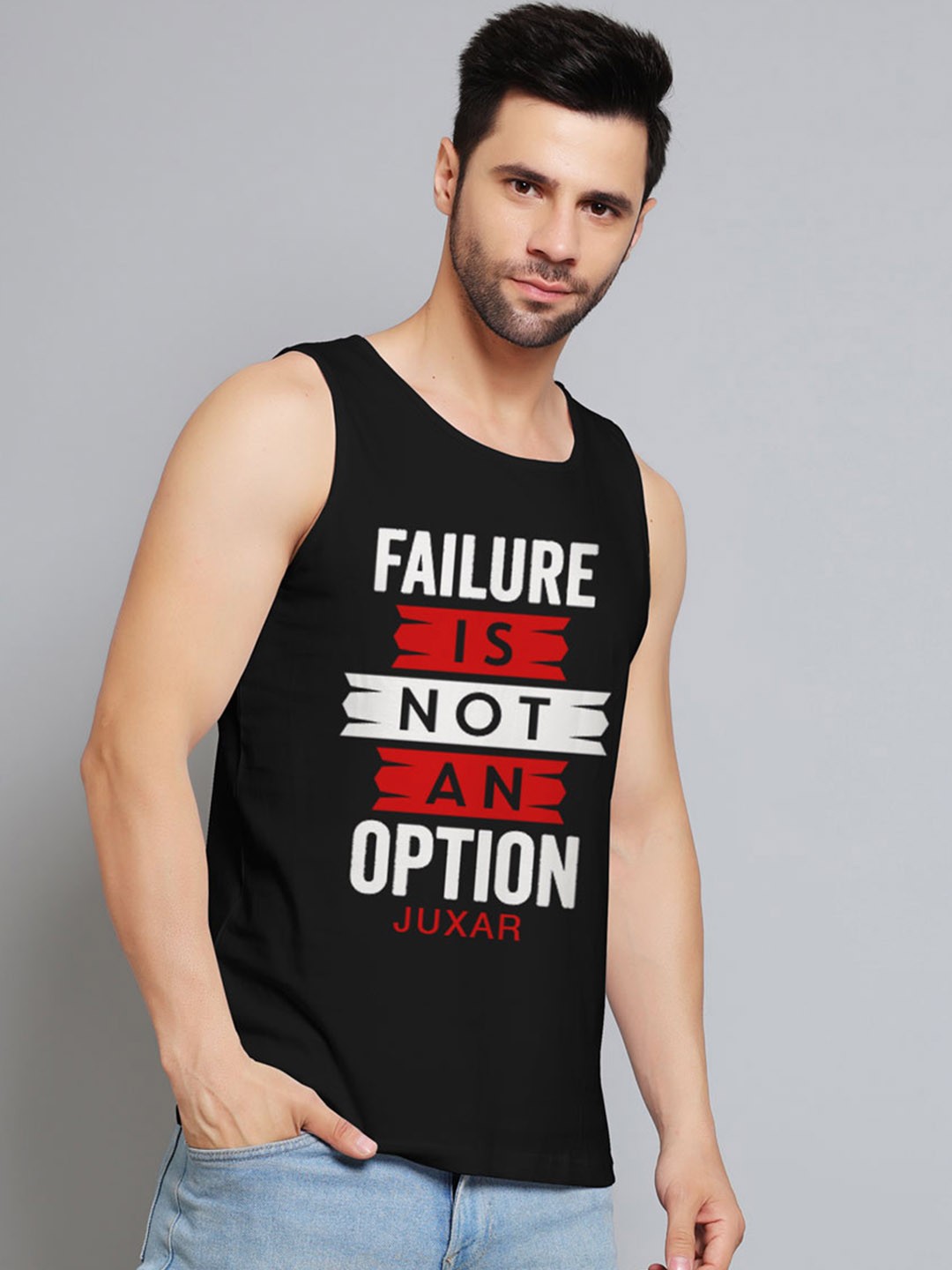 

Juxar Printed Cotton Gym Vests JXR-016SAN-BK-XS, Black