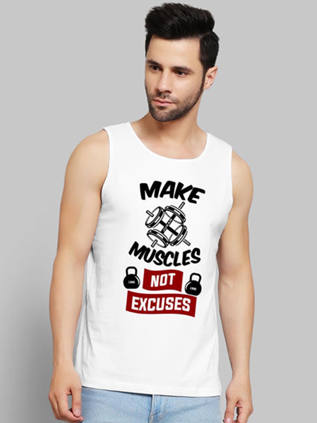 

Juxar Printed Cotton Gym Vests JXR-019SAN-WH-XS, White