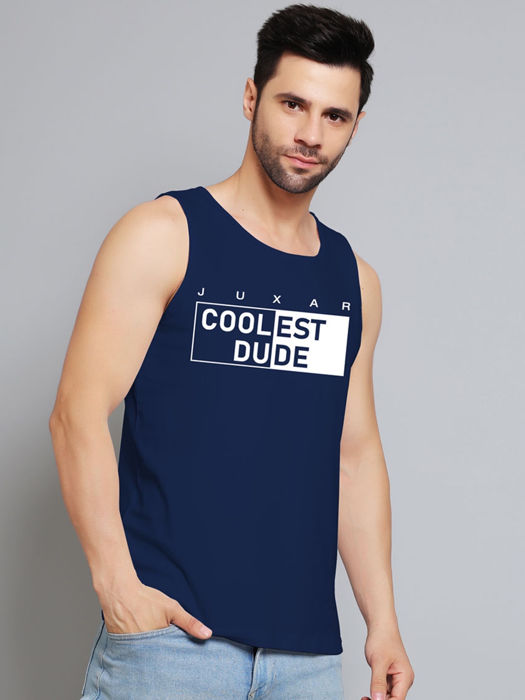 

Juxar Printed Cotton Gym Vests JXR-034SAN-NY-XS, Navy blue