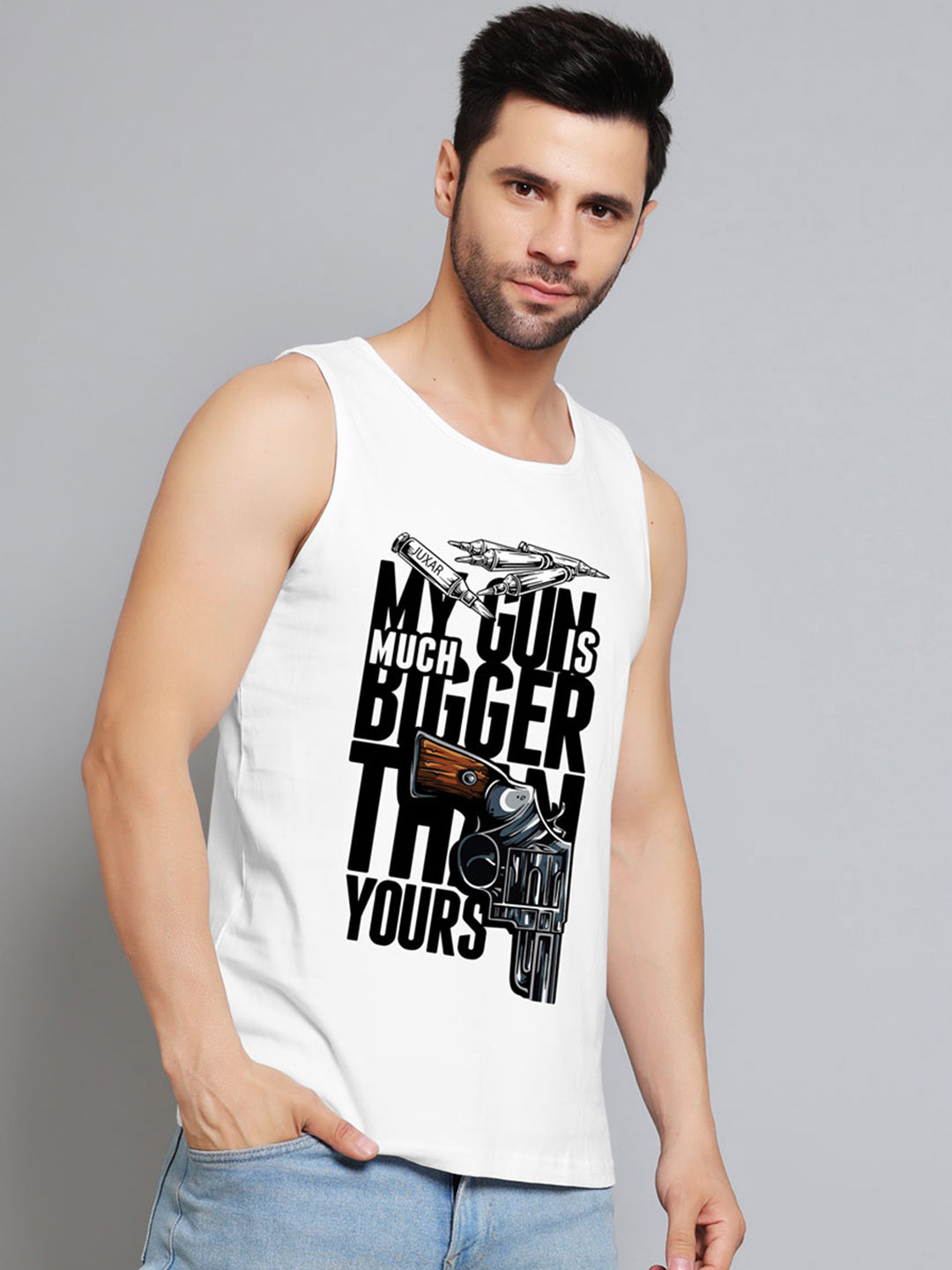 

Juxar Printed Cotton Gym Vests JXR-006SAN-WH-XS, White