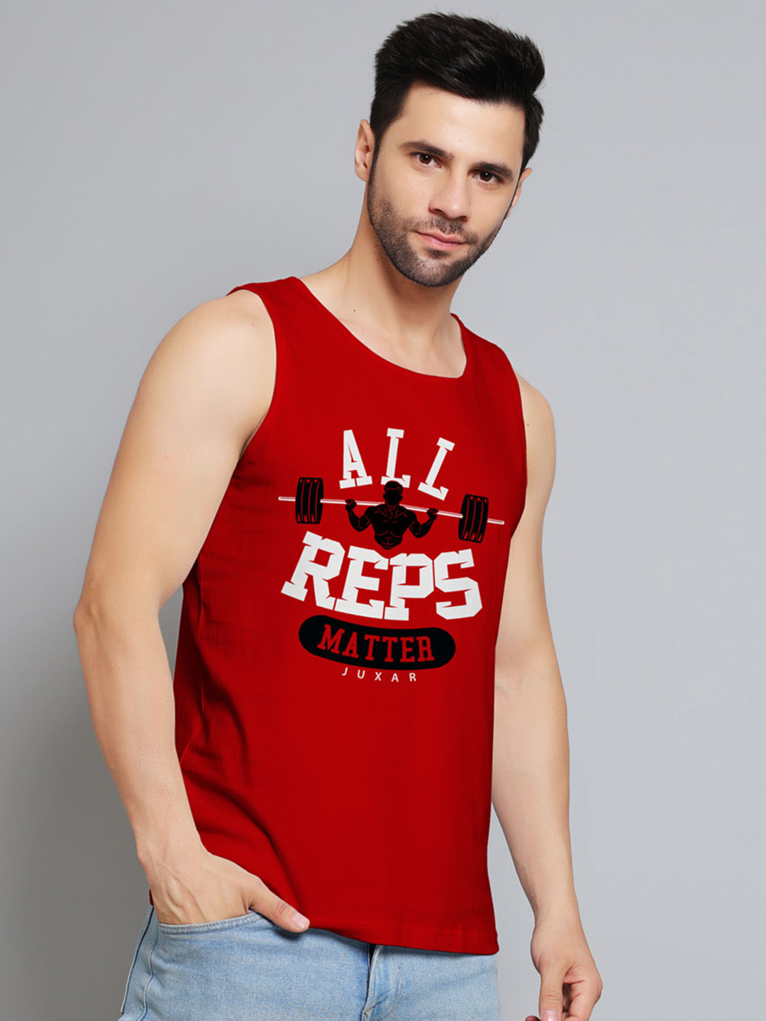 

Juxar Printed Cotton Gym Innerwear Vests JXR-JXR-048SAN-RD-XS, Red