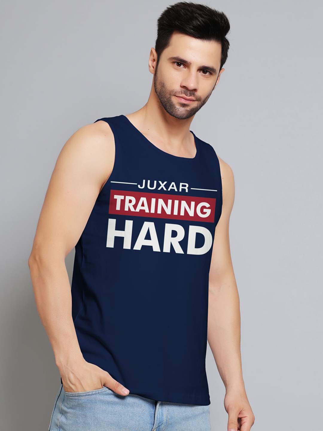 

Juxar Printed Cotton Gym Vests JXR-022SAN-NY-XS, Navy blue