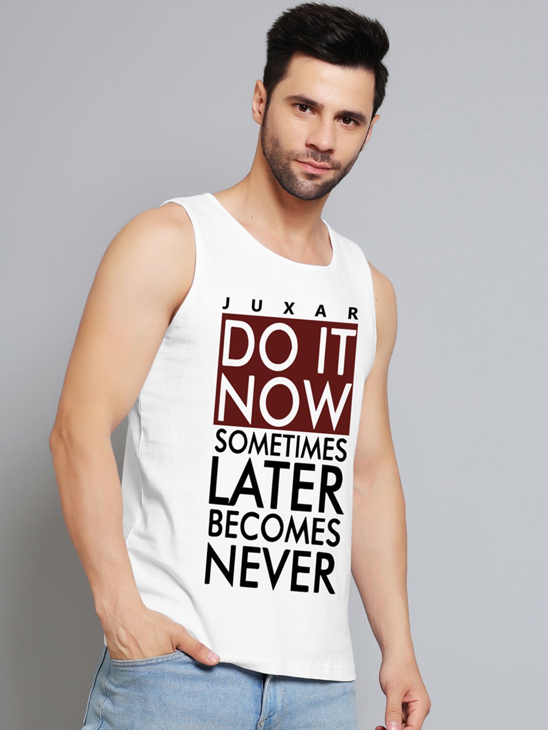 

Juxar Typography Printed Cotton Gym Vest- JXR-021SAN-WH-XS, White