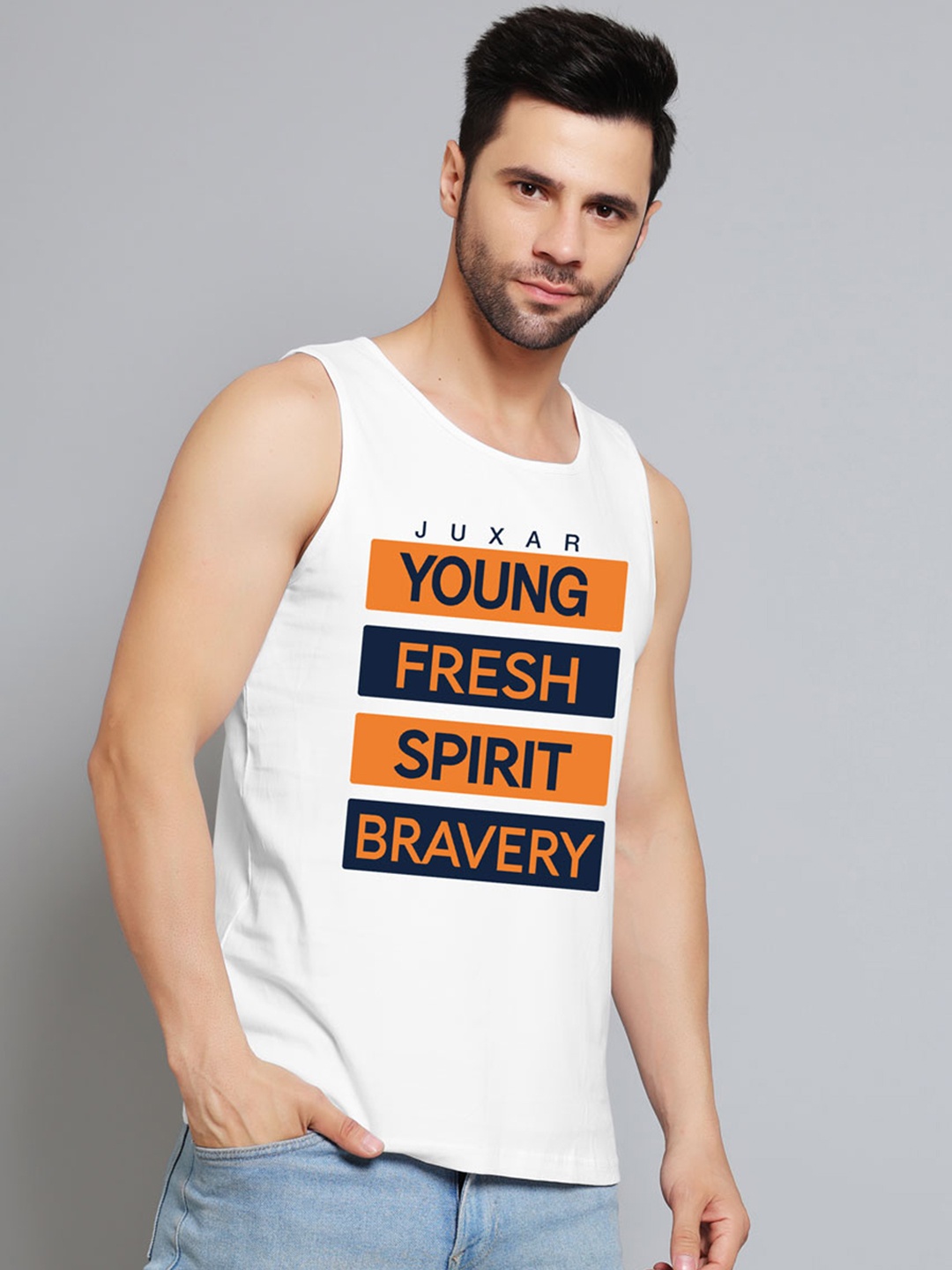 

Juxar Printed Cotton Gym Vests JXR-020SAN-WH-XS, White