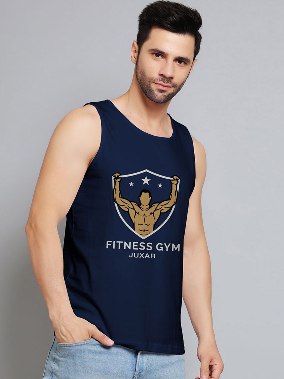 

Juxar Printed Cotton Gym Vests JXR-017SAN-NY-XS, Navy blue