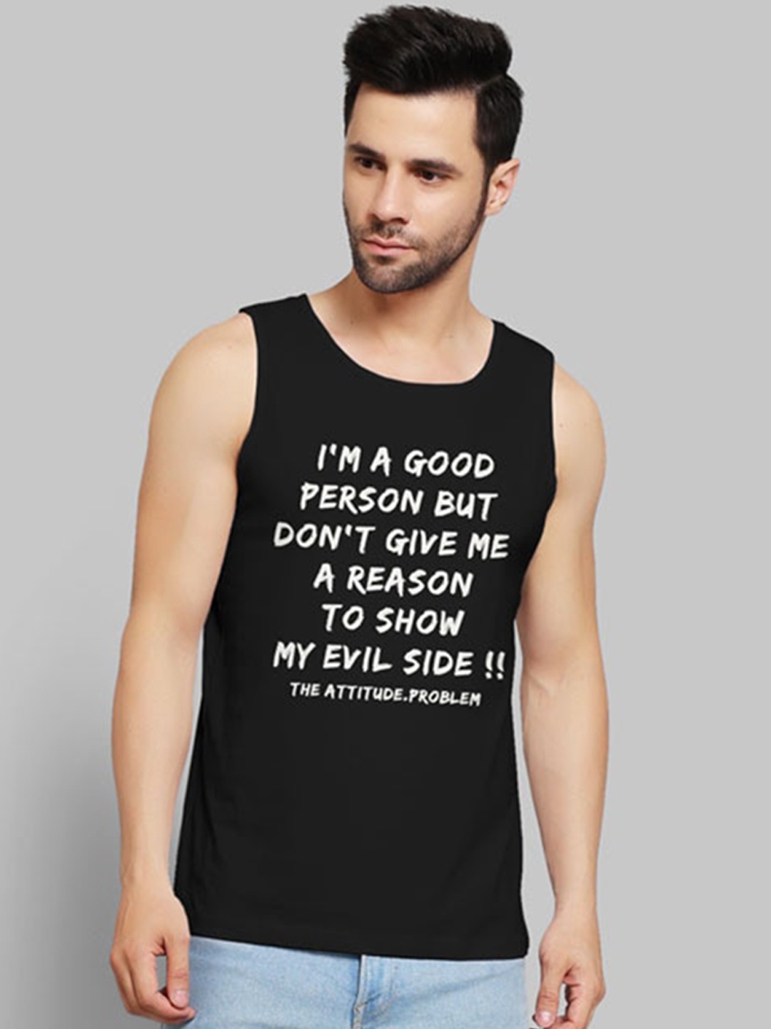 

Juxar Printed Cotton Sleeveless Gym Vest, Black