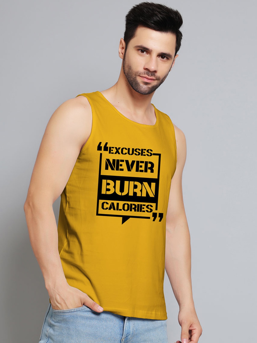 

Juxar Printed Cotton Gym Vests JXR-038SAN-MST-XS, Mustard