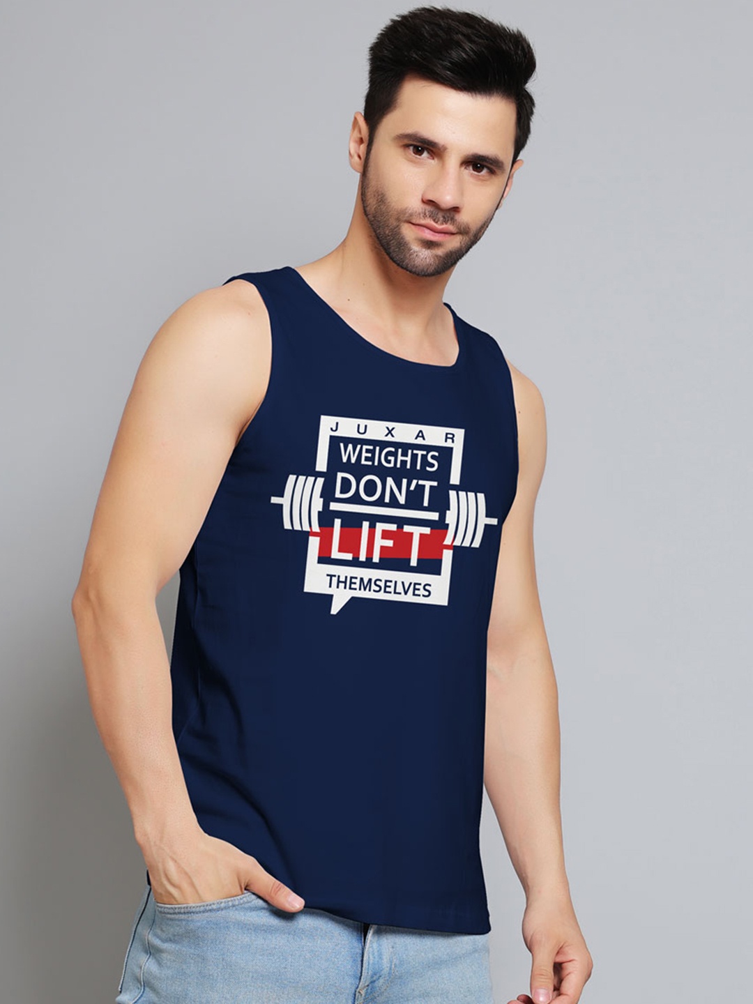 

Juxar Printed Cotton Rich Sleeveless Innerwear Vests JXR-035SAN-NY-XS, Navy blue